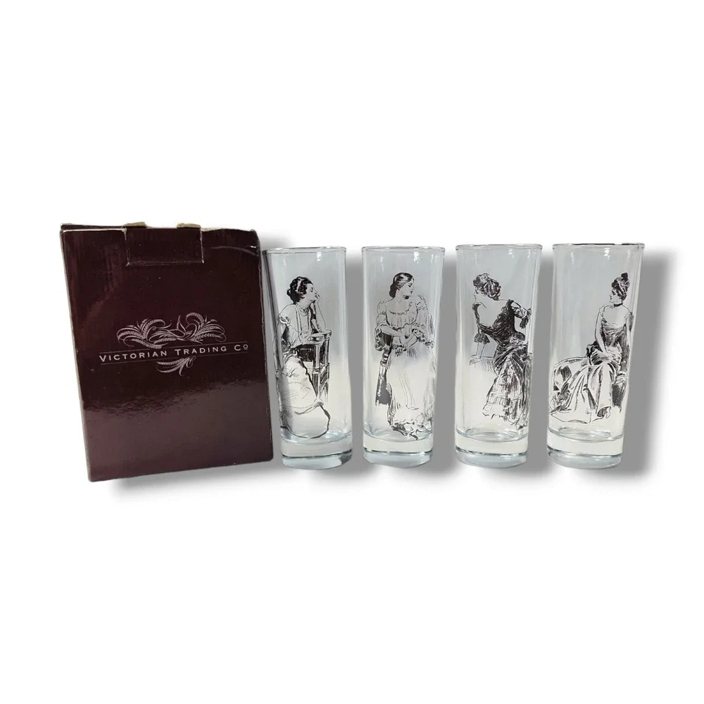 Victorian‎ Trading Co Gibson Girl Highball Weighted Base Glasses Set of 4
